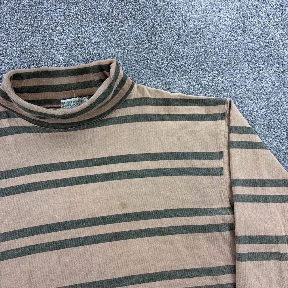 Vintage Banana Republic Shirt Mens M Brown Cotton Striped Safari Mock Neck